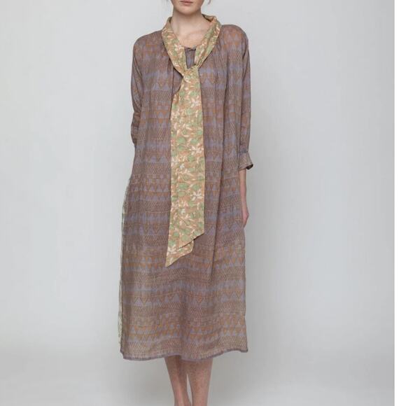 Yvonne S Ibiza Long Bow Midi Dress Cotton Voile African Checkerboard Size M NWT
